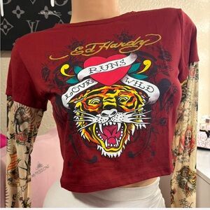 Ed Hardy mesh long sleeve top